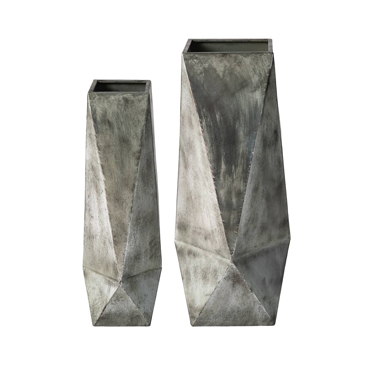 Glitzhome® Geometric Antique Silver Metal Floor Vases Set